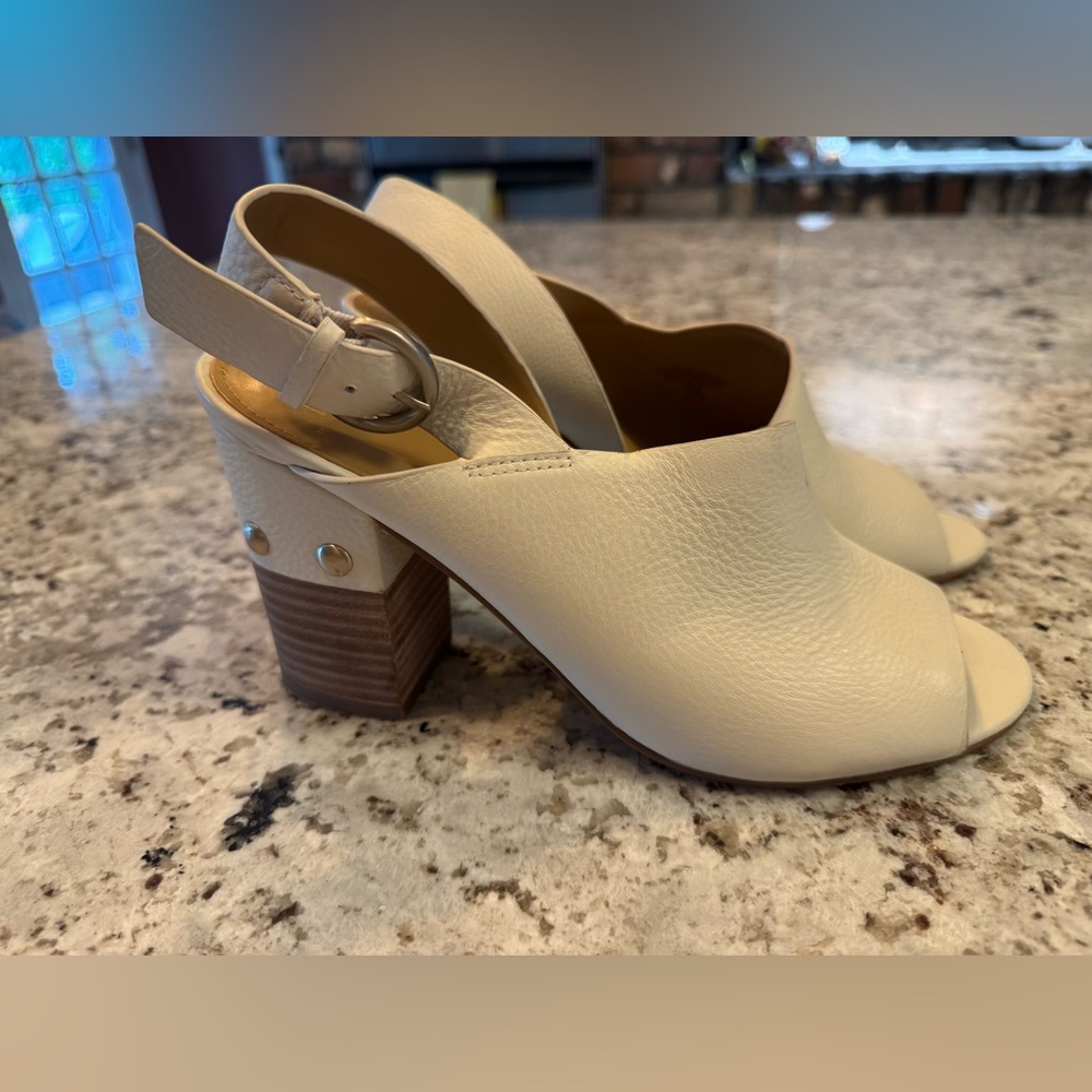 Marc Fisher Cream Heels with Stacked Block Heel - Picture 5 of 9